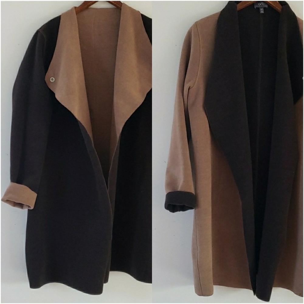 Orb Reversible Dark Chocolate & Caramel Colorblock Wrap Coat. Size M